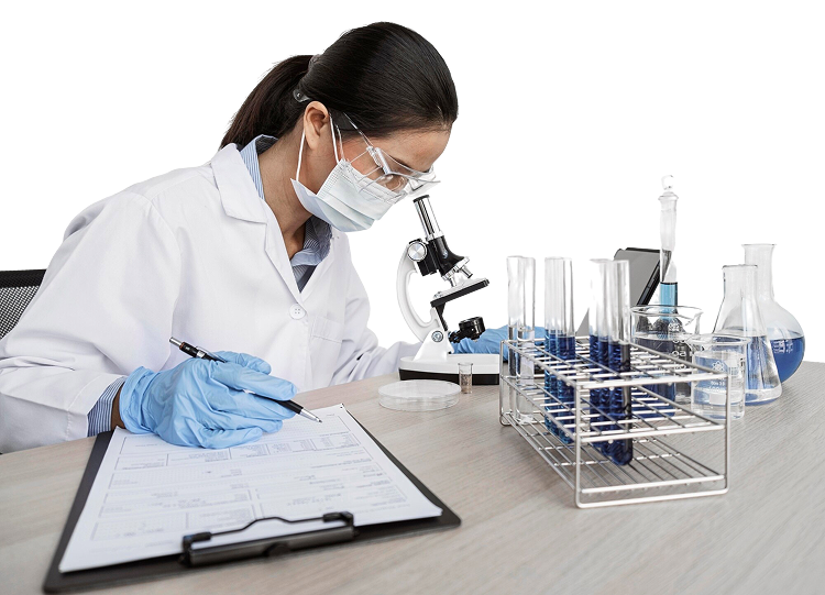 woman-studying-chemical-elements-with-microscope 1